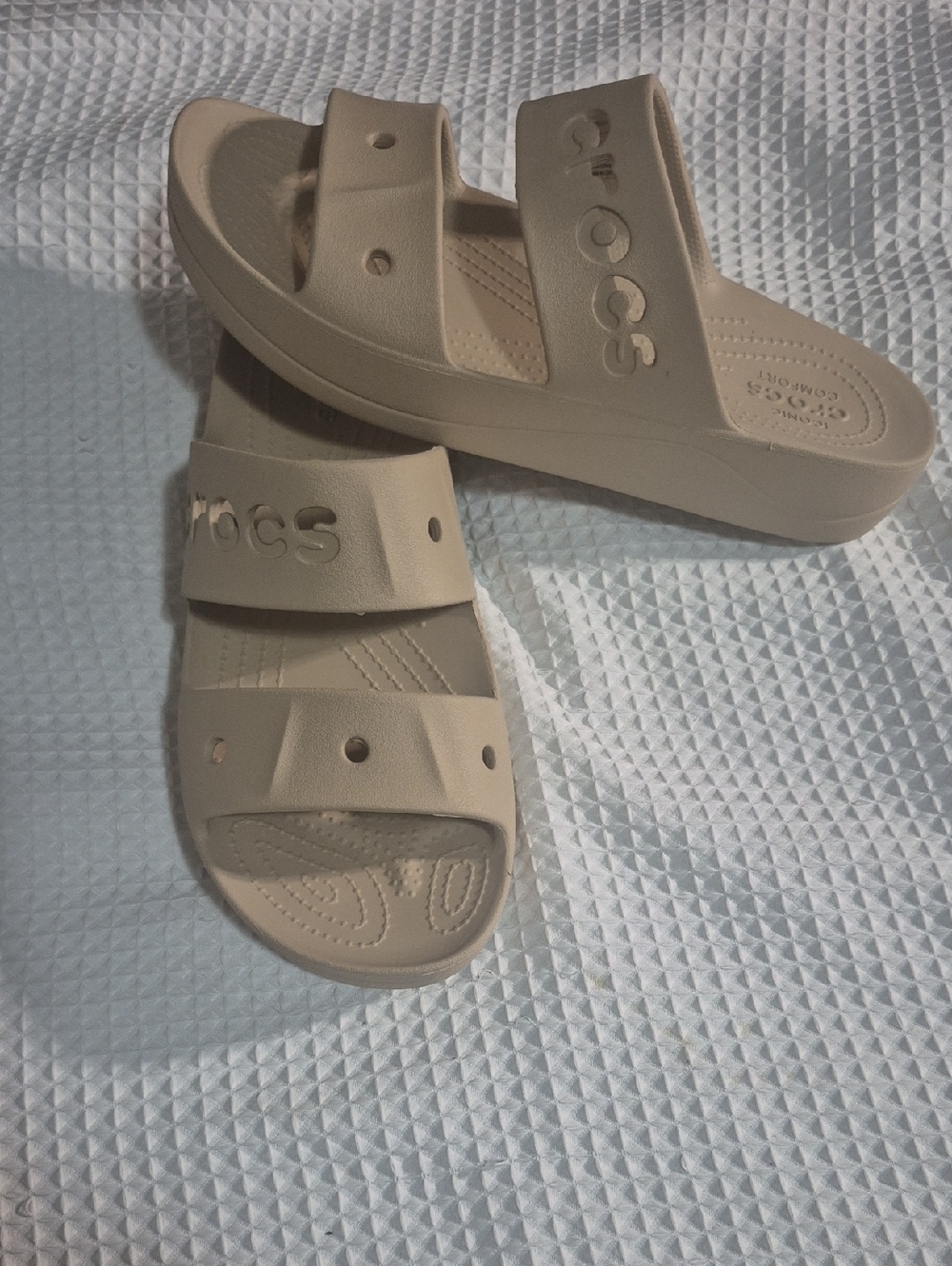 CROCS Dual-Strap Slide Sandals in Beige